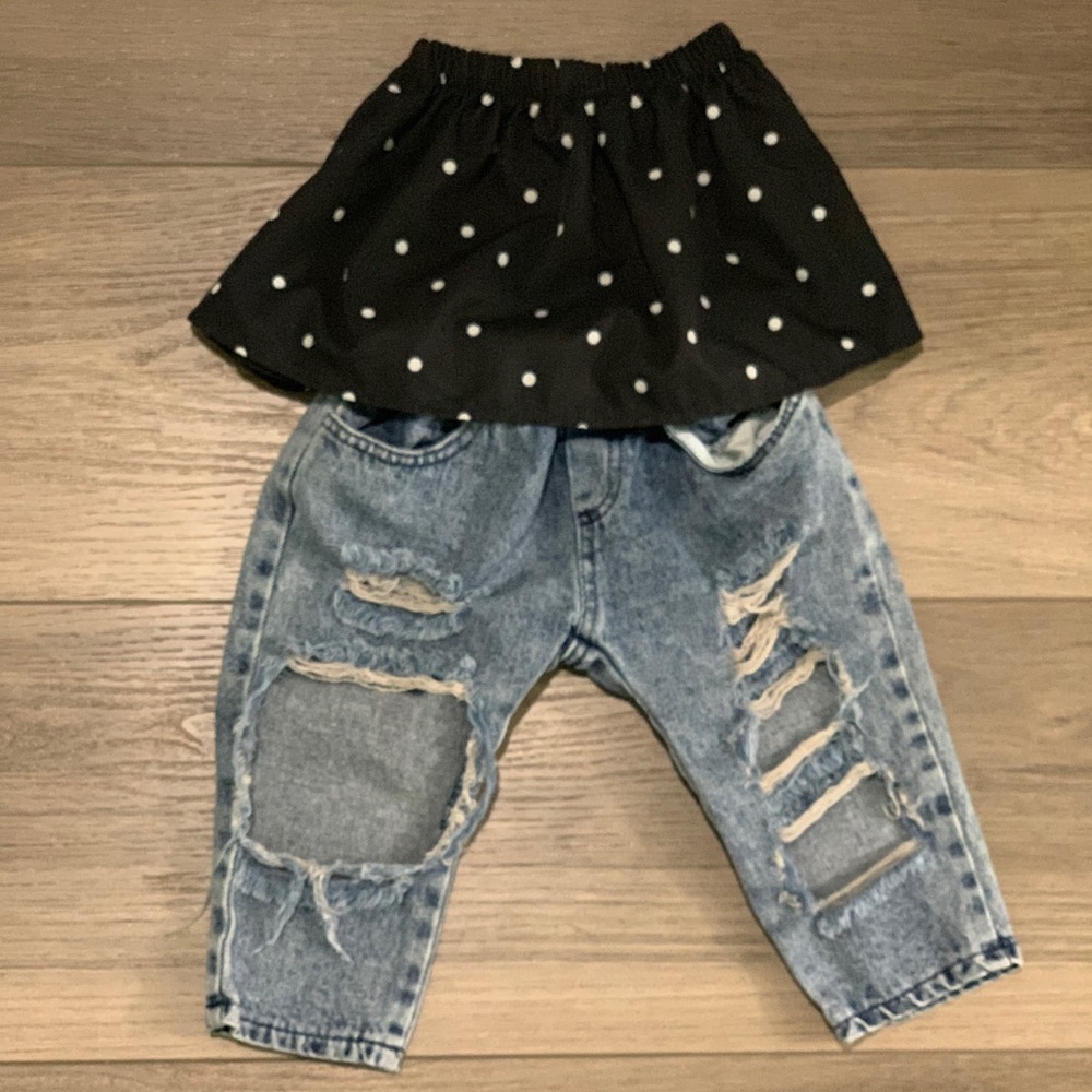 Toddler girl ripped jeans and tube top set